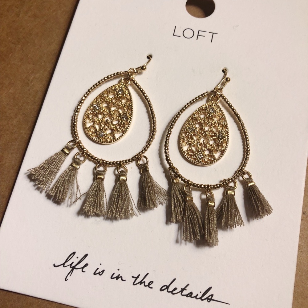 LOFT || Beaded Teardrop Earring with Mini Tassels